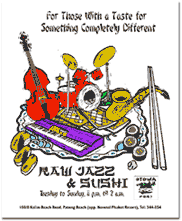 Raw jazz and sushi at Otowa. Ad by hugh harrison illustration and design.