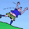 man hit be golf ball. cartoon by hugh harrison illustration and design.