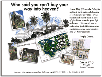 who said you can't buy your way into heaven. leam thip villas phuket thailand. Ad by hugh harrison illustration and design.
